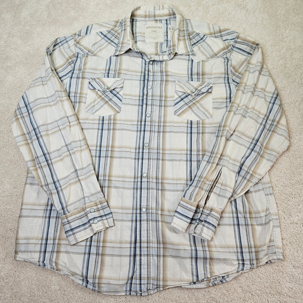 Men's Aeropostale XXL Plaid Western Shirt Long‎ Sleeve Pearl Snap Front Casual